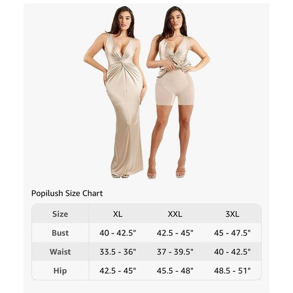 NEW Champagne Gold Popilush Shapewear Maxi Built-in Bra Shaper Dress 2X - Picture 5 of 5